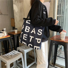 Canvas Shoulder Bag for Women, letter Print Shopping Bags, Grocery Handbag Tote