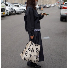 Canvas Shoulder Bag for Women, letter Print Shopping Bags, Grocery Handbag Tote