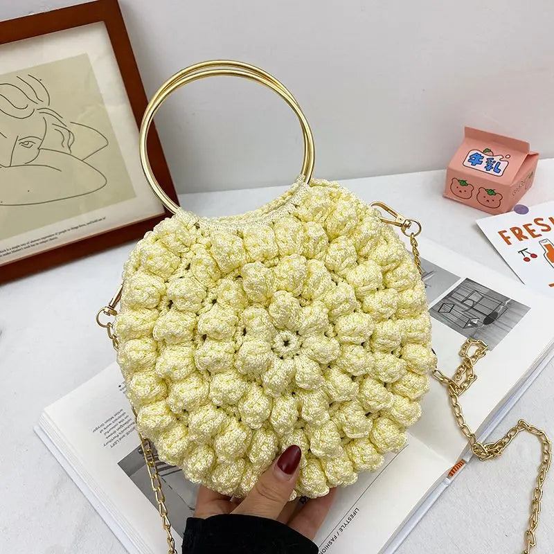 Summer Women Shoulder Bag Ice Silk Weave Round Shape Women Handbag