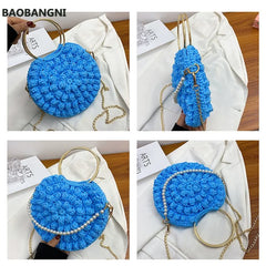 Summer Women Shoulder Bag Ice Silk Weave Round Shape Women Handbag