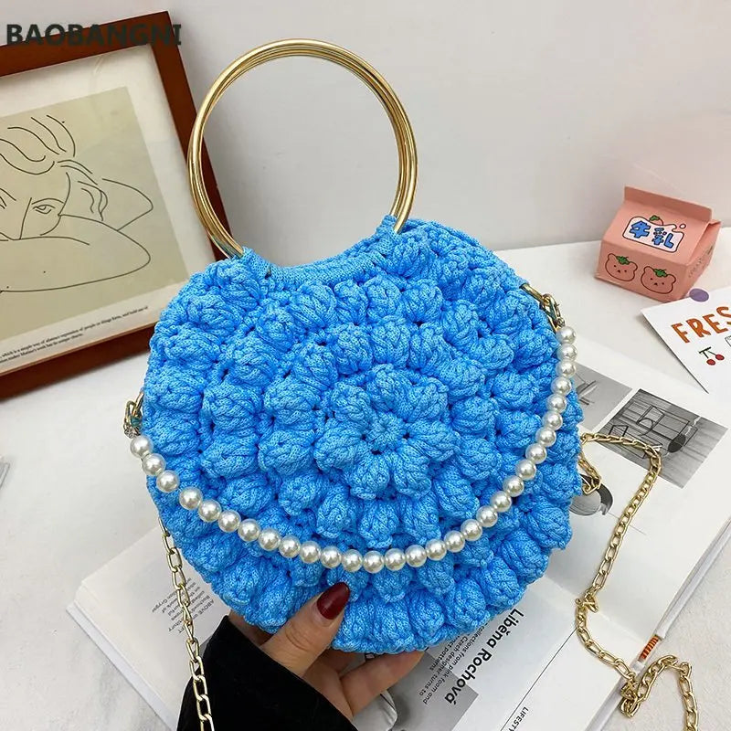 Summer Women Shoulder Bag Ice Silk Weave Round Shape Women Handbag