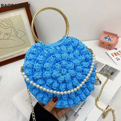 Summer Women Shoulder Bag Ice Silk Weave Round Shape Women Handbag