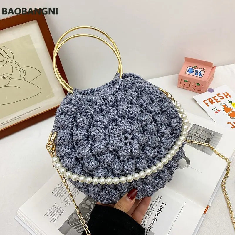 Summer Women Shoulder Bag Ice Silk Weave Round Shape Women Handbag