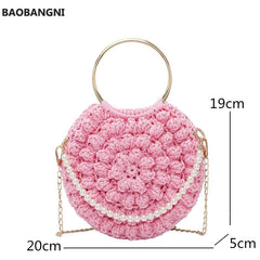 Summer Women Shoulder Bag Ice Silk Weave Round Shape Women Handbag