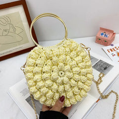 Summer Women Shoulder Bag Ice Silk Weave Round Shape Women Handbag