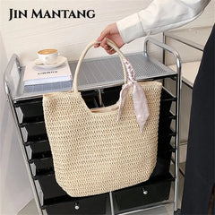 Summer Women's Straw Tote Bag Ribbons Shoulder Bags Bohemia Lady Beach Handb