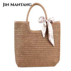 Summer Women's Straw Tote Bag Ribbons Shoulder Bags Bohemia Lady Beach Handb
