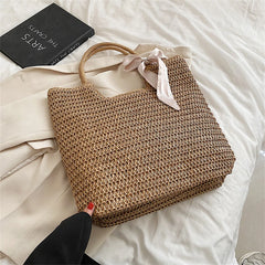 Summer Women's Straw Tote Bag Ribbons Shoulder Bags Bohemia Lady Beach Handb