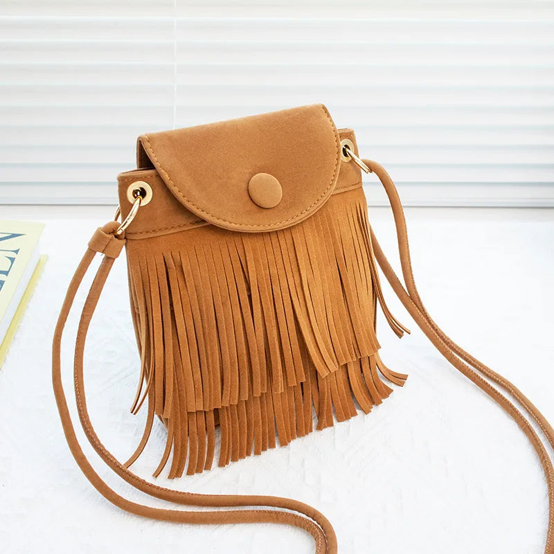 Mini Flap Leather Shoulder Bag Clutch Crossbody Tassel Women