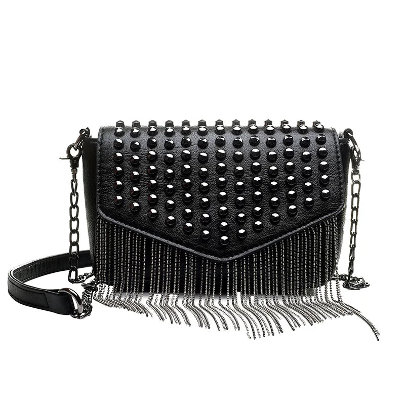 Tassel Diamonds Mini Chain Shoulder Bag Crossbody Leather Rivets Female