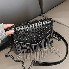 Tassel Diamonds Mini Chain Shoulder Bag Crossbody Leather Rivets Female