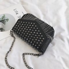 Tassel Diamonds Mini Chain Shoulder Bag Crossbody Leather Rivets Female
