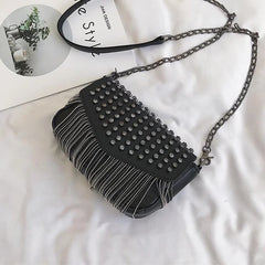 Tassel Diamonds Mini Chain Shoulder Bag Crossbody Leather Rivets Female