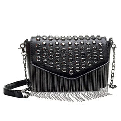 Tassel Diamonds Mini Chain Shoulder Bag Crossbody Leather Rivets Female