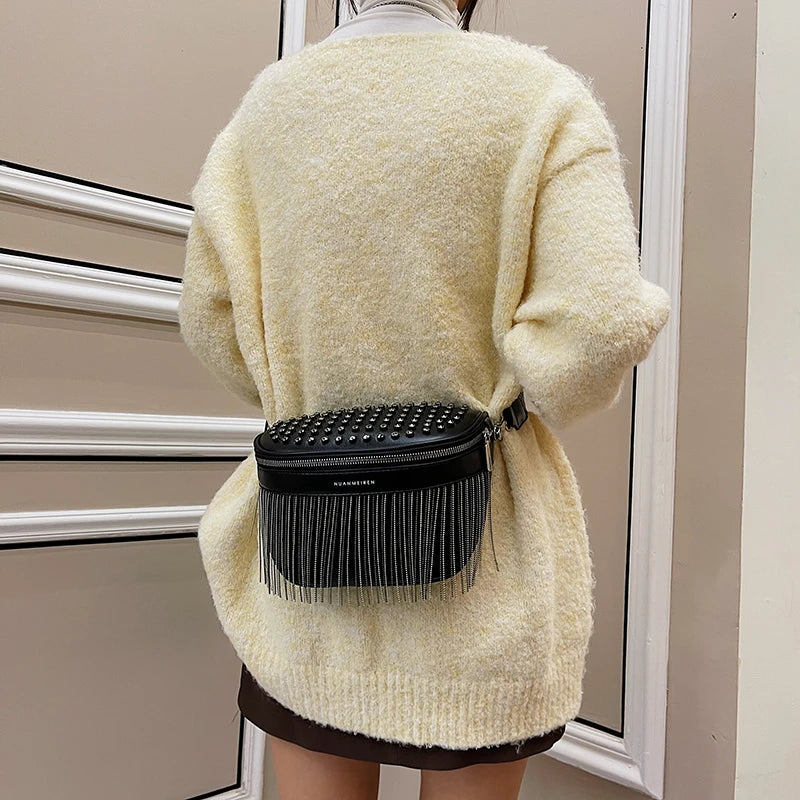 Tassel Leather Crossbody Chest Bag Woman Waist Bag