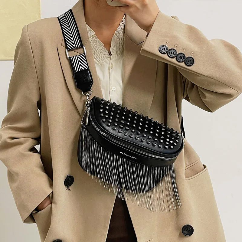 Tassel Leather Crossbody Chest Bag Woman Waist Bag