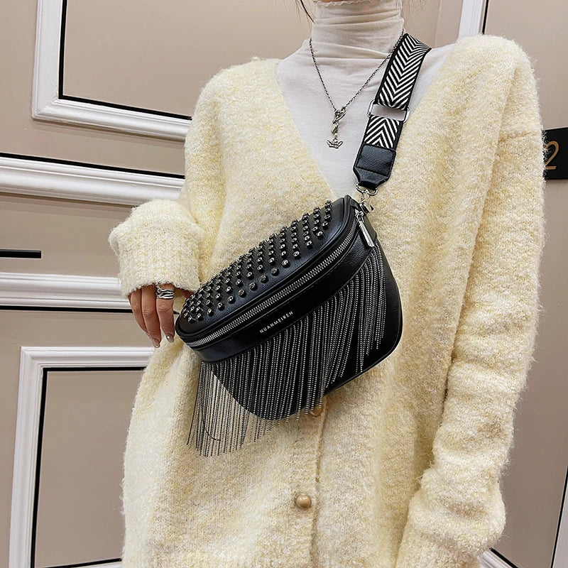 Tassel Leather Crossbody Chest Bag Woman Waist Bag