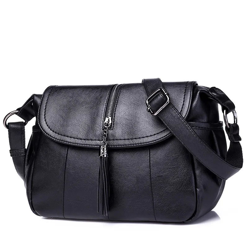 Tassel Shoulder Bag Solid PU Leather Crossbody Large Capacity