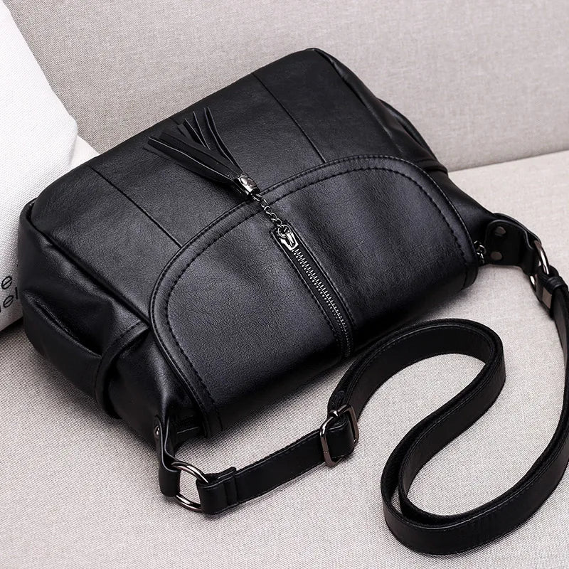 Tassel Shoulder Bag Solid PU Leather Crossbody Large Capacity