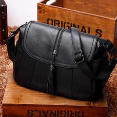 Tassel Shoulder Bag Solid PU Leather Crossbody Large Capacity