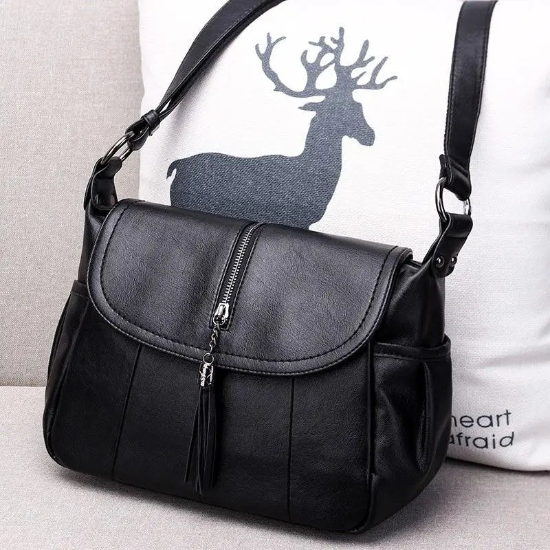 Tassel Shoulder Bag Solid PU Leather Crossbody Large Capacity
