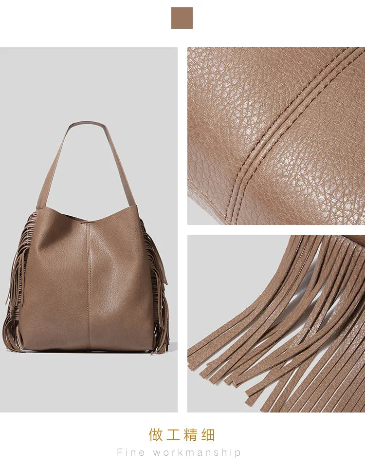 Tassels Shoulder Bag Large Capacity Bucket Handbags PU Leather Totes