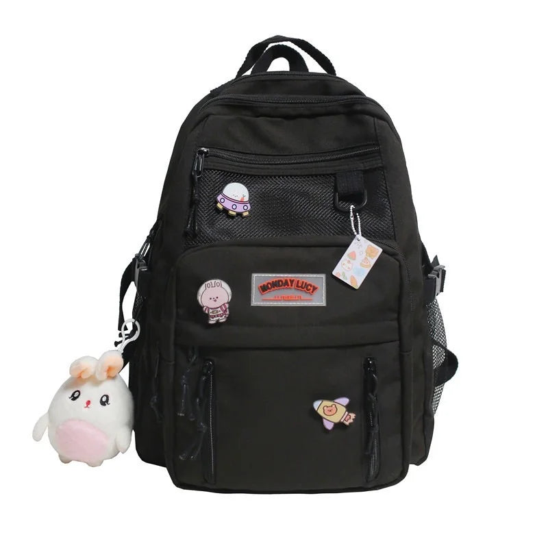 Teen Schoolbag Waterproof Nylon Backpack High Capacity Travel Bag