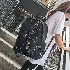 Marble Stone Print Backpack Canvas School Rucksack
