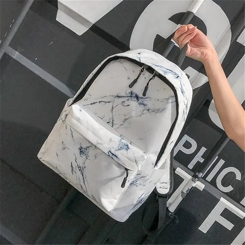 Marble Stone Print Backpack Canvas School Rucksack