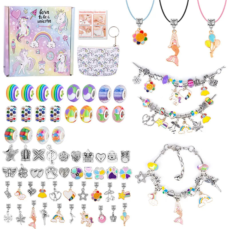 Rainbow Letter Bead Bracelet Set with Pendant and Bag
