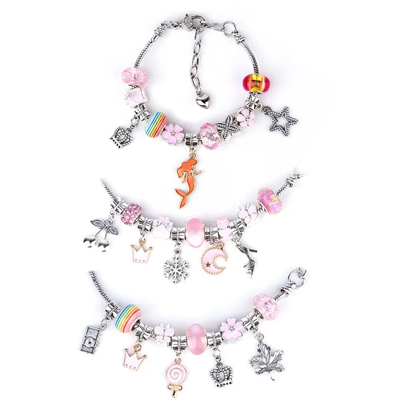 Rainbow Letter Bead Bracelet Set with Pendant and Bag