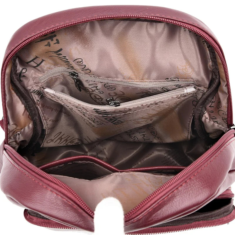 Women's Leather School Backpack Large Capacity Multifunction Shoulder Bag