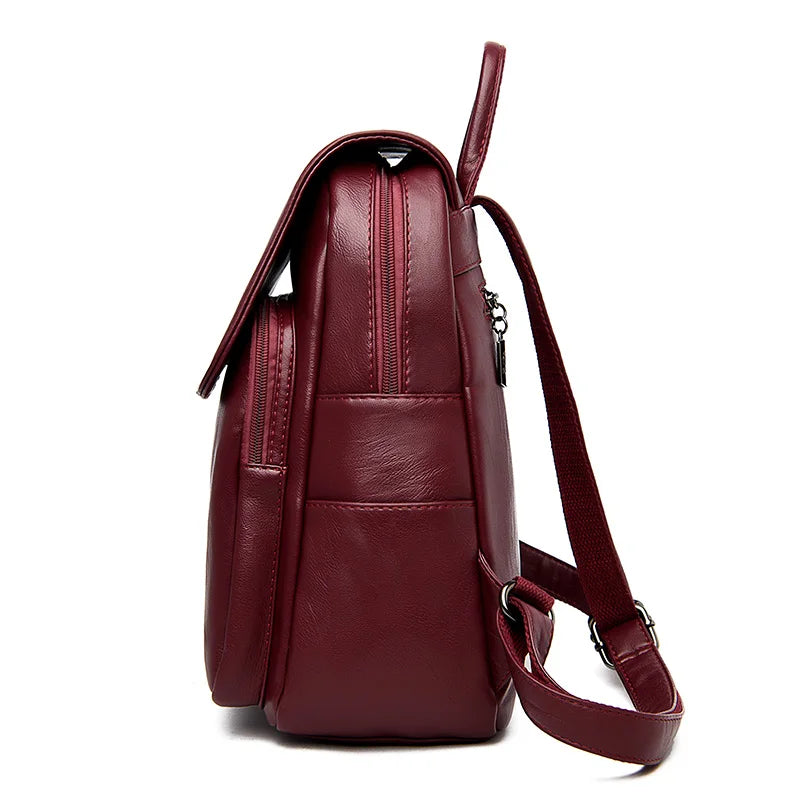 Women's Leather School Backpack Large Capacity Multifunction Shoulder Bag
