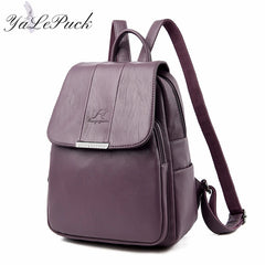 Women's Leather School Backpack Large Capacity Multifunction Shoulder Bag