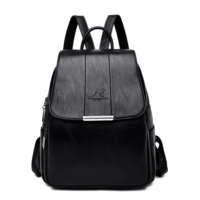 Women's Leather School Backpack Large Capacity Multifunction Shoulder Bag
