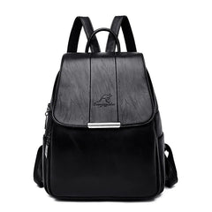 Women's Leather School Backpack Large Capacity Multifunction Shoulder Bag