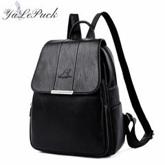 Women's Leather School Backpack Large Capacity Multifunction Shoulder Bag