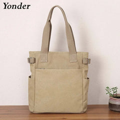 Canvas Tote Shoulder Bag Large Casual Handbag Zipper Khaki Rice