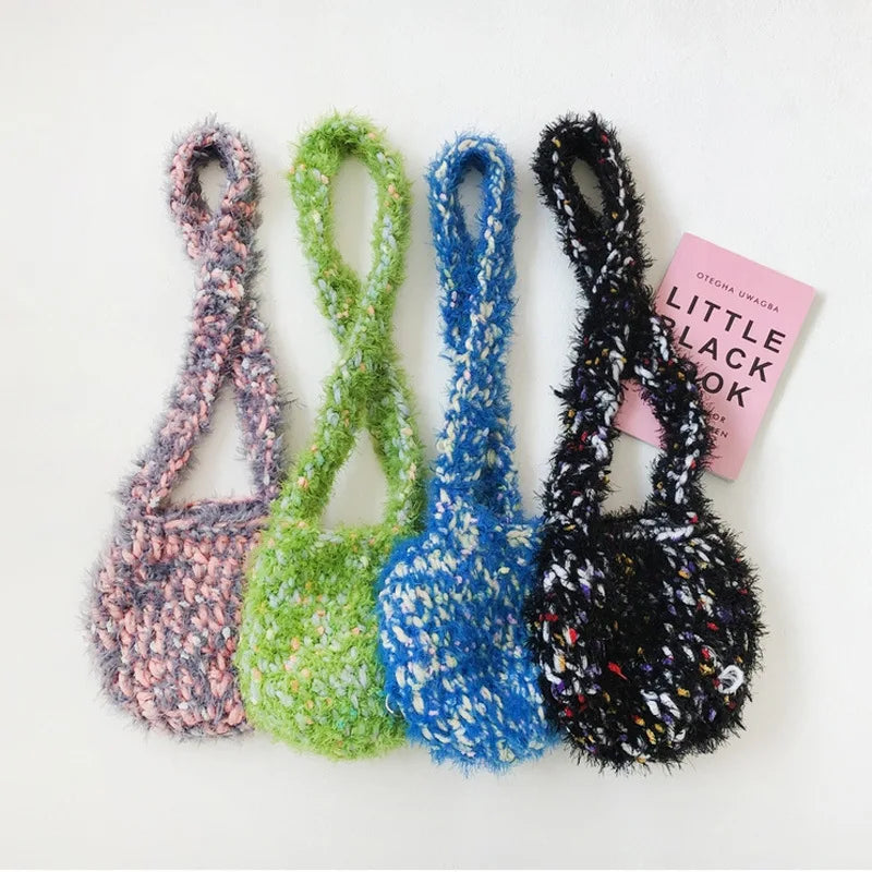 Thick Line Crochet Women Handbags Knitting Shoulder Bags Candy Woven Crossbody B