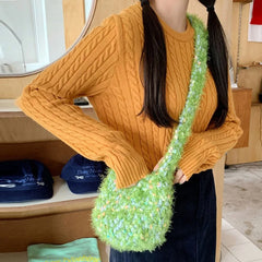 Thick Line Crochet Women Handbags Knitting Shoulder Bags Candy Woven Crossbody B