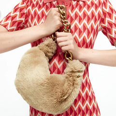 Thick Metal Chains Plush Women Shoulder Bags Handbags Faux Fur Tote
