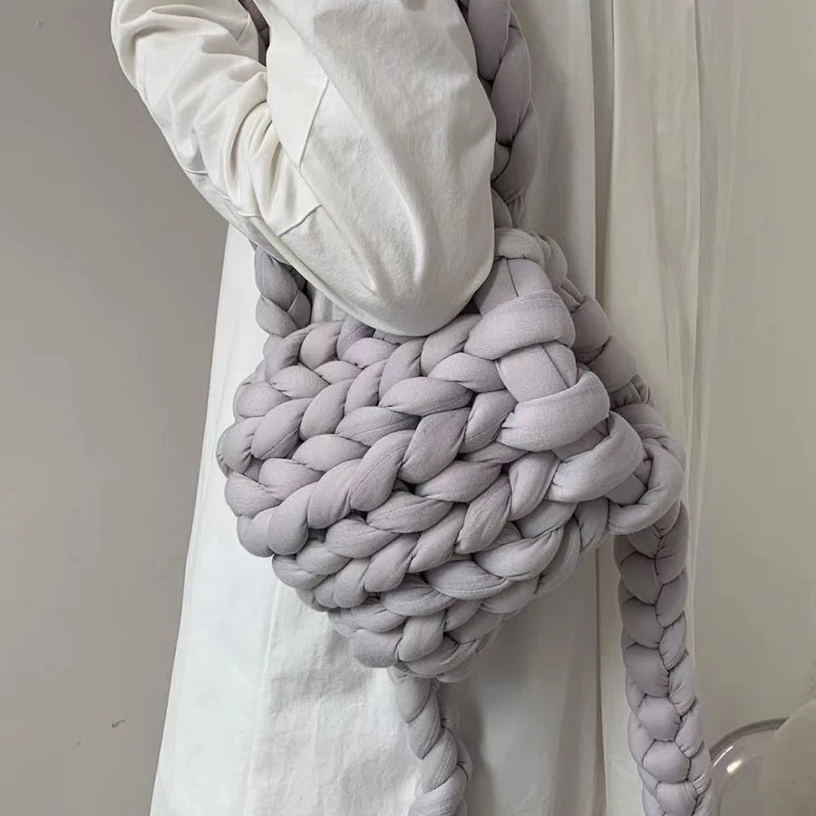 Thick Woolen Backpack for Women Crochet Bag Candy Knitted Shoulder Travel Bag