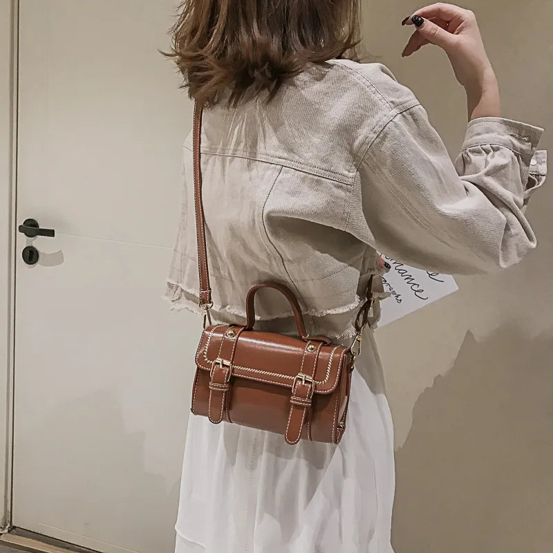 Women Crossbody Bag Vintage Style PU Leather Shoulder Handbag