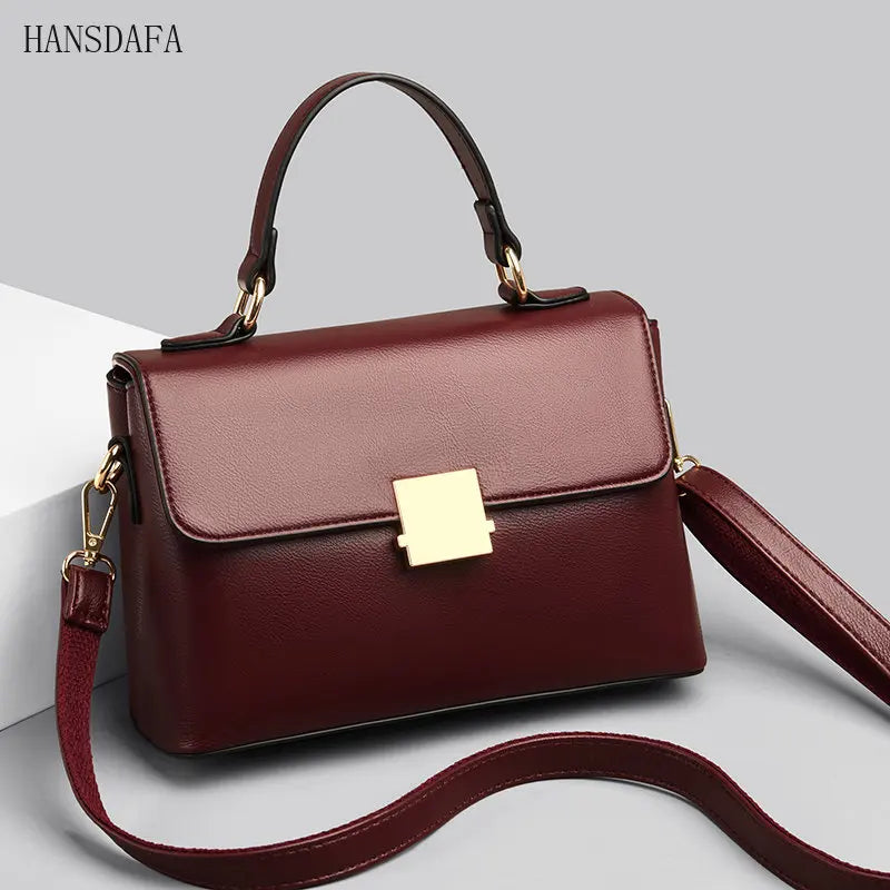 Soft Leather Women's Shoulder Bag Solid Color Messenger Handbag