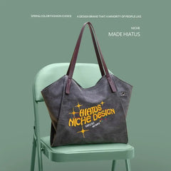 Eco Canvas Tote Bag for Women Embroidered Letters Shoulder Bag
