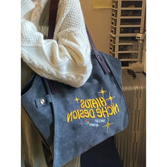Eco Canvas Tote Bag for Women Embroidered Letters Shoulder Bag