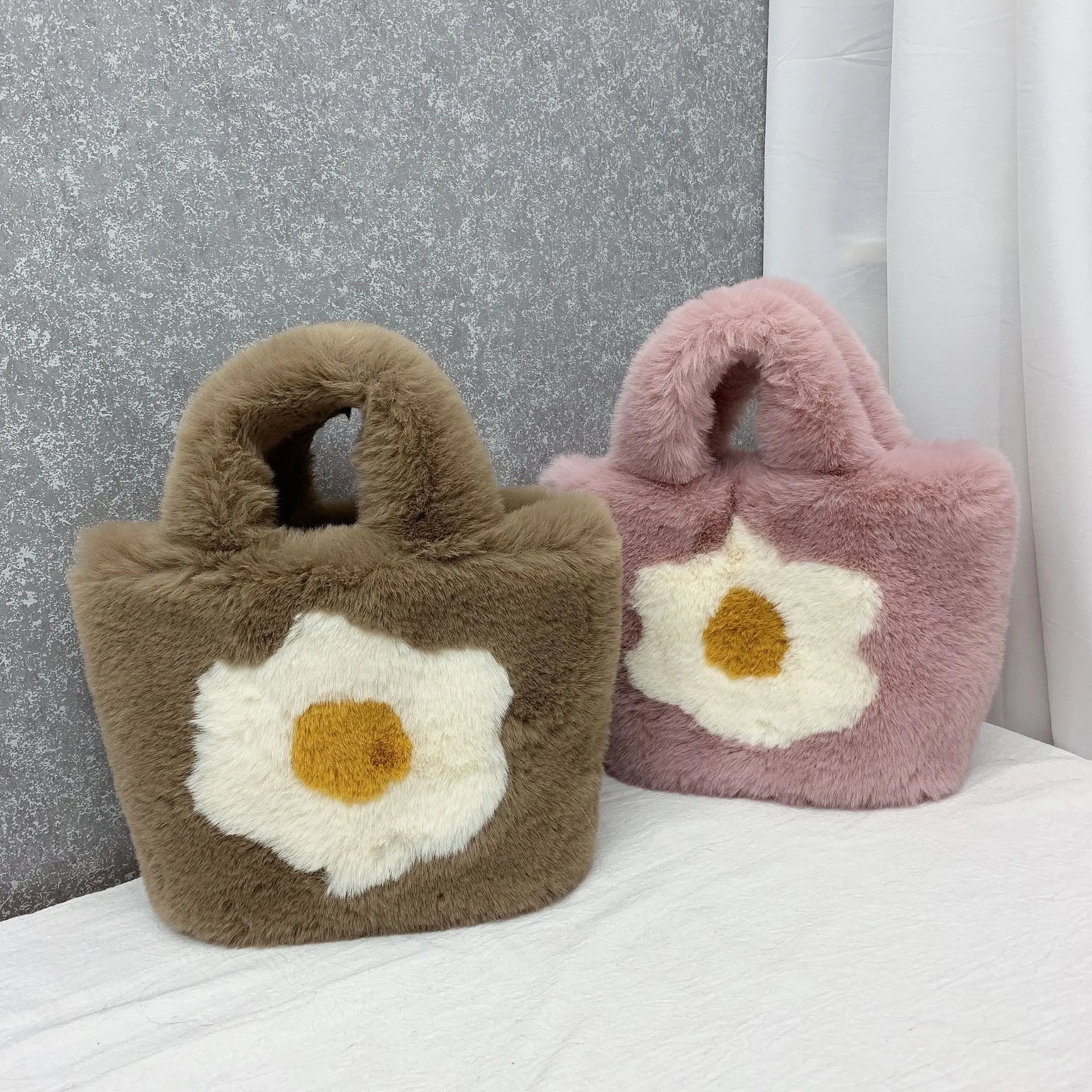 Faux Fur Tote Bag Women Handbags Soft Plush Shopper Bag Warm Winter