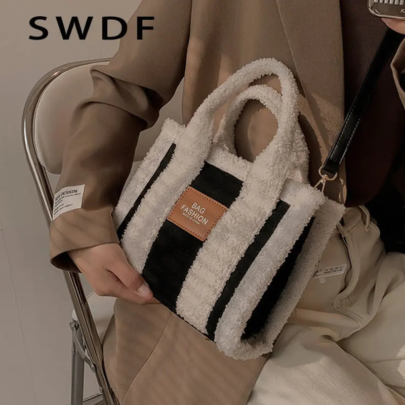 Plush Tote Bags for Women Handbags Casual Shoulder Crossbody Bags