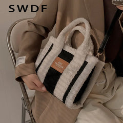 Plush Tote Bags for Women Handbags Casual Shoulder Crossbody Bags