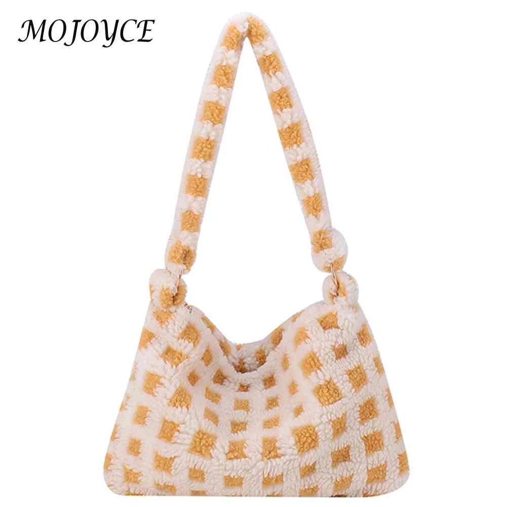 Retro Warm Fluffy Tote Purse for Women Soft Plush Zipper Small